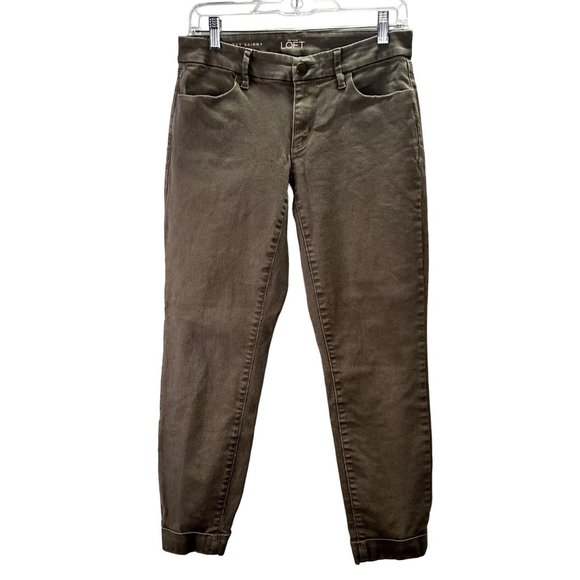 Ann Taylor Loft Curvy Skinny Ankle Jeans size 26/2 Olive Green Stretch Cropped - Picture 1 of 7